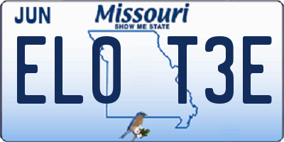 MO license plate EL0T3E