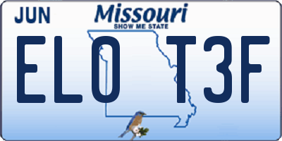 MO license plate EL0T3F