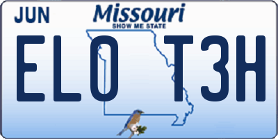 MO license plate EL0T3H