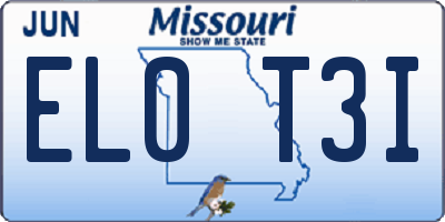 MO license plate EL0T3I