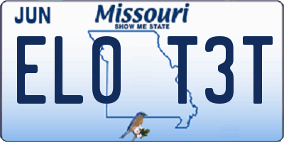 MO license plate EL0T3T