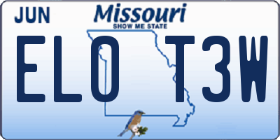 MO license plate EL0T3W