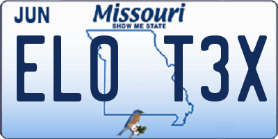 MO license plate EL0T3X