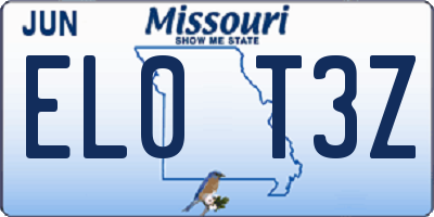 MO license plate EL0T3Z
