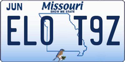 MO license plate EL0T9Z