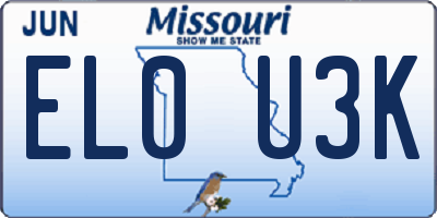 MO license plate EL0U3K