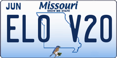 MO license plate EL0V2O