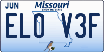 MO license plate EL0V3F