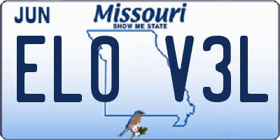 MO license plate EL0V3L