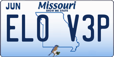 MO license plate EL0V3P
