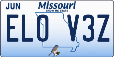 MO license plate EL0V3Z