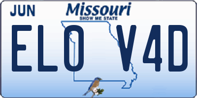 MO license plate EL0V4D