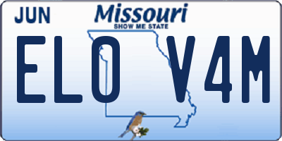 MO license plate EL0V4M
