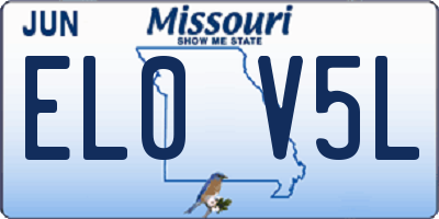 MO license plate EL0V5L