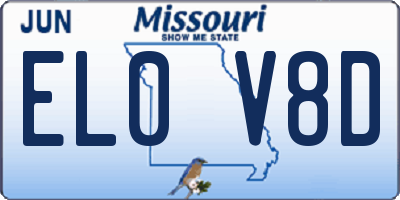 MO license plate EL0V8D