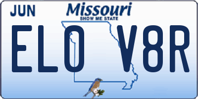 MO license plate EL0V8R