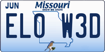 MO license plate EL0W3D