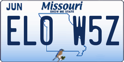 MO license plate EL0W5Z