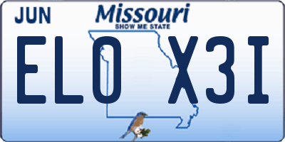 MO license plate EL0X3I