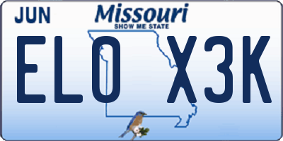 MO license plate EL0X3K