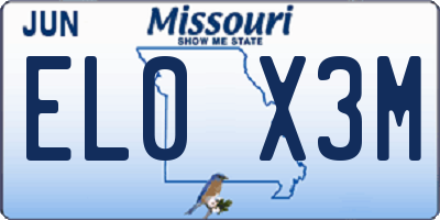 MO license plate EL0X3M