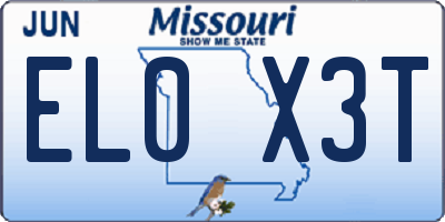 MO license plate EL0X3T