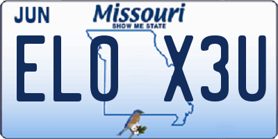 MO license plate EL0X3U