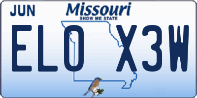 MO license plate EL0X3W