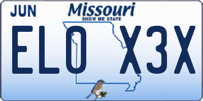 MO license plate EL0X3X