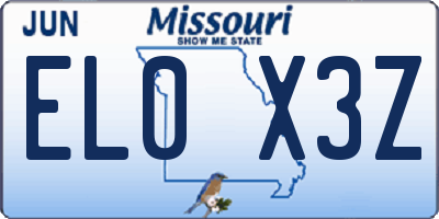 MO license plate EL0X3Z