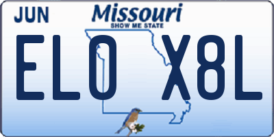MO license plate EL0X8L