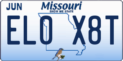 MO license plate EL0X8T