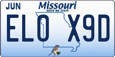 MO license plate EL0X9D