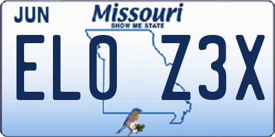 MO license plate EL0Z3X