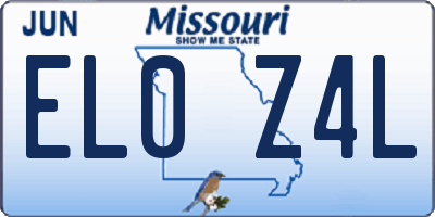 MO license plate EL0Z4L