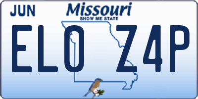 MO license plate EL0Z4P