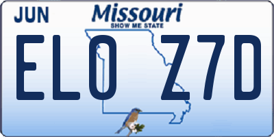 MO license plate EL0Z7D