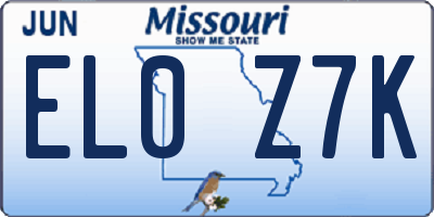 MO license plate EL0Z7K