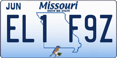 MO license plate EL1F9Z