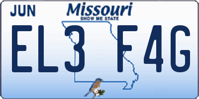 MO license plate EL3F4G