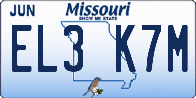 MO license plate EL3K7M