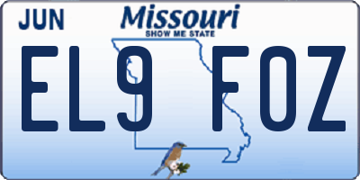 MO license plate EL9F0Z