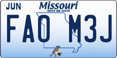 MO license plate FA0M3J
