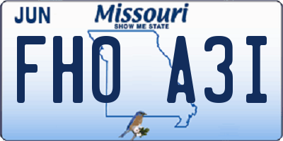 MO license plate FH0A3I
