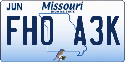 MO license plate FH0A3K