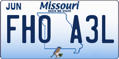 MO license plate FH0A3L