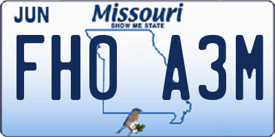 MO license plate FH0A3M