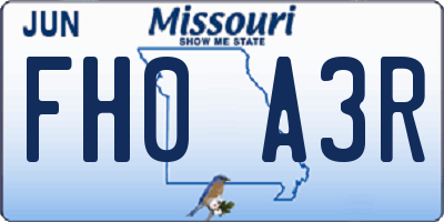 MO license plate FH0A3R
