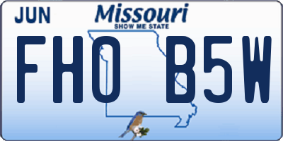 MO license plate FH0B5W