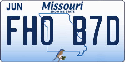MO license plate FH0B7D